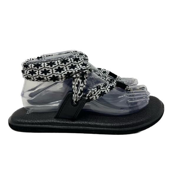 Sanuk Yoga Mat Slingback Black White Floral Sandals 8 - Picture 2 of 7